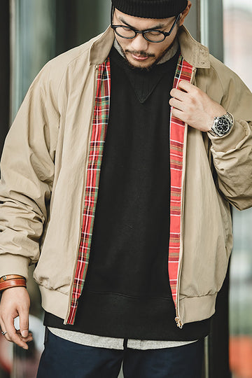 Men's Light Khaki Zip Casual Bomber Jackets